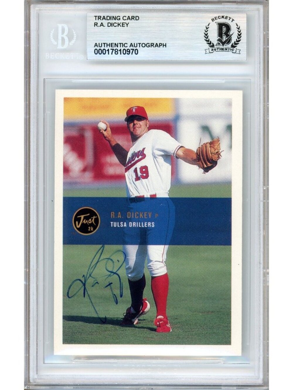 R.A. Dickey Signed 2000 Just Preview #33 Oklahoma RedHawks MiLB BAS Slab Auto